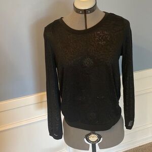 H&M Black Burnout Long Sleeved Black Top- Size Small